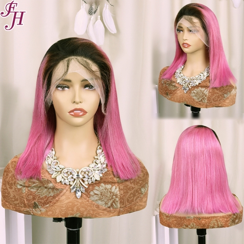 FH 13x4 colorful front lace wig color #T1B/pink-purple straight style Bob Wig ready to ship