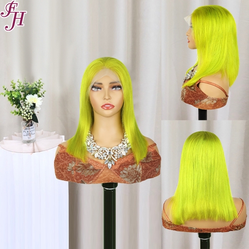 FH 13x4 colorful front lace wig color fluorescent green straight style Bob Wig ready to ship