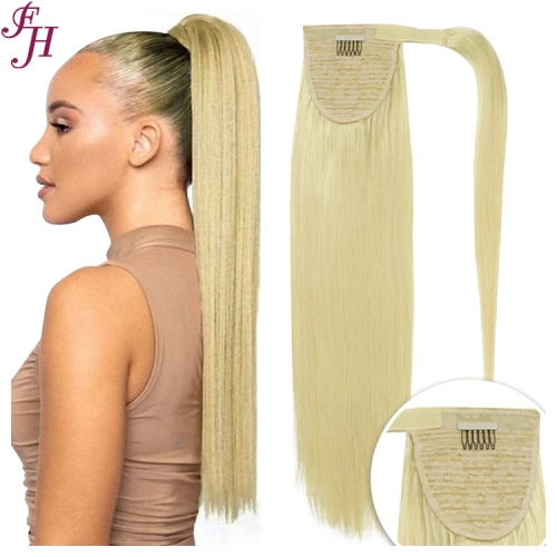 FH high quality natural human hair straight style color #60 easy velcro ponytail extension ready to ship