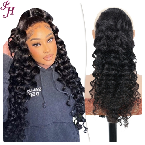 FH High quality natural human hair loose deep wave style drawstring ponytail ready to ship in stock