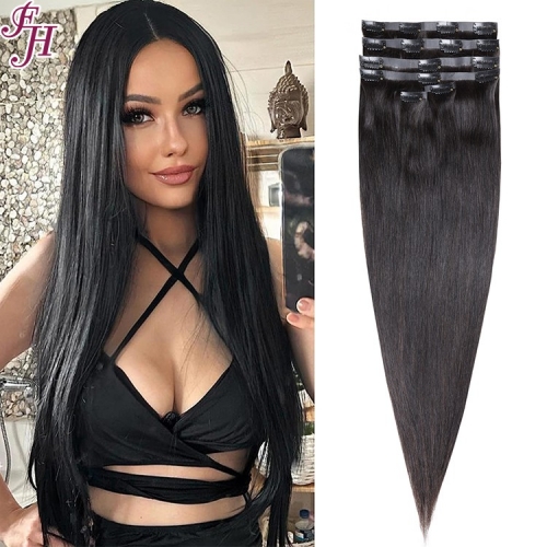 FH direct wholesale superior quality 100% real human hair natural straight seamless PU clip ins hair extension