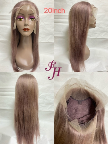 FH factory whoelsale fashionable 100% real human hair transparent lace wig highlight color purple-grey straight lace wig