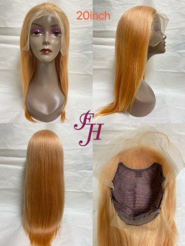 FH factory whoelsale fashionable 100% real human hair transparent lace wig highlight color L-orange straight lace wig