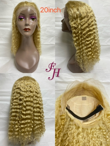 FH wholesale new fangle full thick 100% real human hair transparent lace wig color #613 curl lace front wig