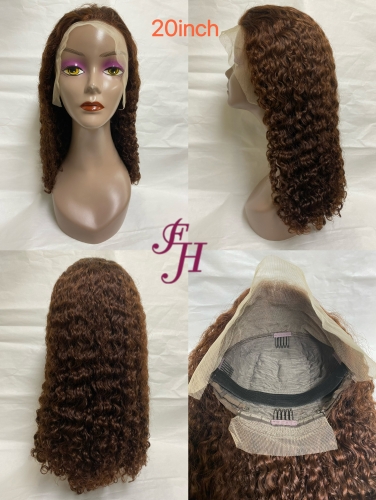 FH wholesale new fangle full thick 100% real human hair transparent lace wig color #4 curl lace front wig