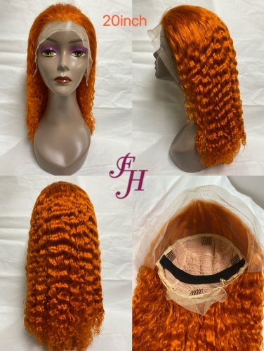 FH wholesale new fangle full thick 100% real human hair transparent lace wig color #350 curl lace front wig