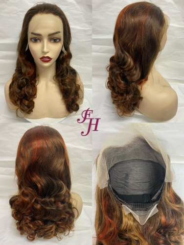FH direct wholesale new arrival 100% real human hair transparent lace wig color #P4/350 wavy lace frontal wig