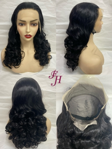 FH direct wholesale new arrival 100% real human hair transparent lace wig natural color wavy lace frontal wig