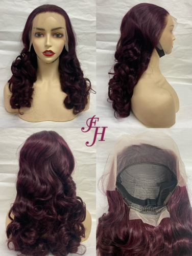 FH direct wholesale new arrival 100% real human hair transparent lace wig color #99J wavy lace frontal wig