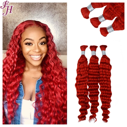 FH direct wholesale 100% real human hair red color deep wave bulk hair extensions