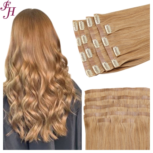 FH wholesale high quality double drawn 100% human hair color #18 PU seamless clip ins hair extensions