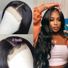 FH  5×5 transparent lace closure Wig body wave  natural virgin human hair wig