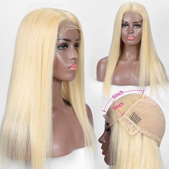 FH 5x5 transparent Lace Closure blonde straight human hair lace wig #613