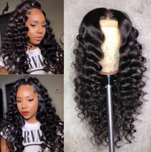 FH 5x5 transparent Lace Closure Deep Wave Brazilian Human Hair Wig