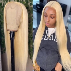 613 Blonde Color 13*6 Transparent Lace Frontal  Straight Human Hair Wigs-FH Hair