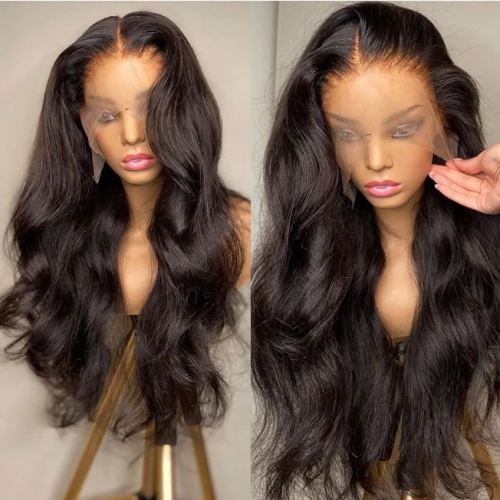 FH 100%real Human HairBody Wave Transparent 13x6 Lace Frontal deep parting Wig