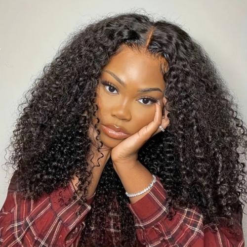 FH Kinky Curly 13x6 Lace Front Wig Natural Human Hair Wigs with Pre-Plucked Hairline and Baby Hair