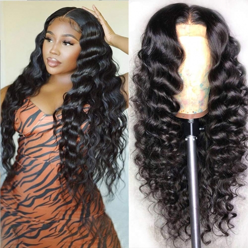 FH 13x6 Lace Front Wigs Loose Deep Wave Human Natural Hairs Pre Plucked With Baby Hair Natural Hairline