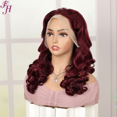 FH 13x4  frontal lace wigs color 99j bouncy curl human hair wigs