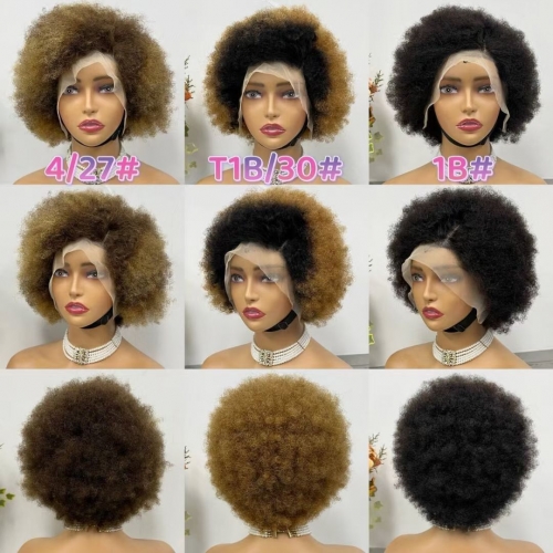 FH 13x4 transparent  frontal lace wig afro curl human hair wigs for women