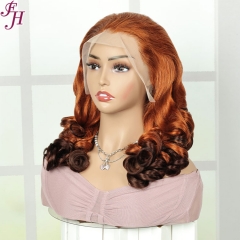 FH 13x4  frontal lace wig color T350-4 bouncy curl human hair wigs