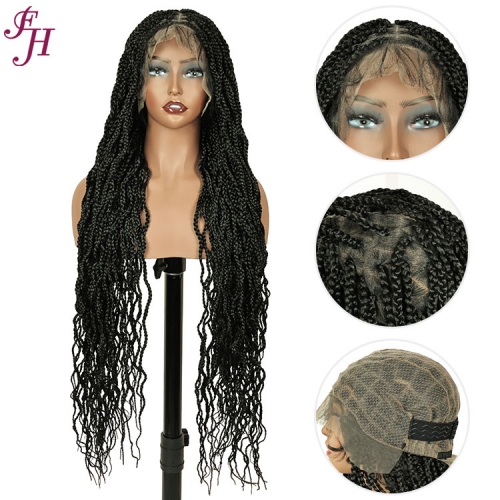 FH breathable full lace wig P15241 curly knotless braided box wigs