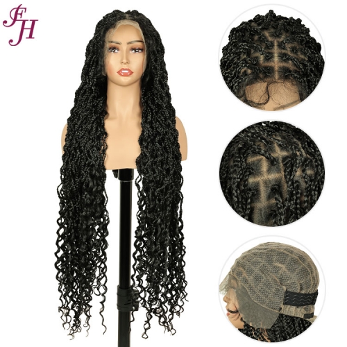 FH breathable full lace wig P15238  synthetic knotless braided box wigs