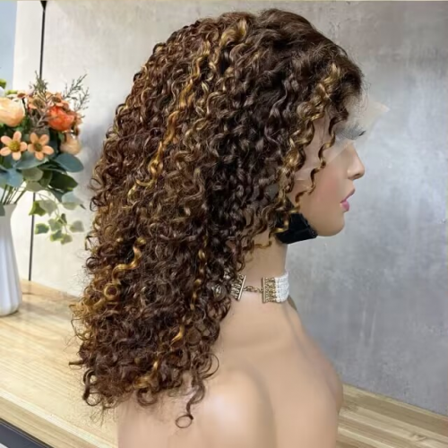 FH #P4/27 Pissy Curly 13x4 Lace Front Wig Natural Human Hair Wigs with Pre-Plucked Hairline