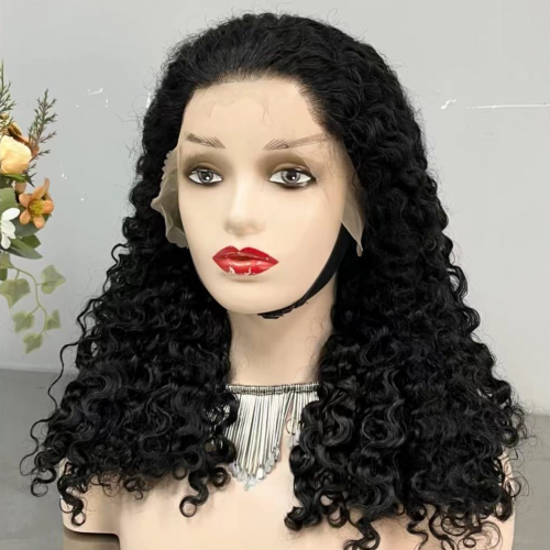 FH 13X4 Full Density Human Hair Wig 18" Burmese Curly Lace Frontal Wigs with Good Wholesale