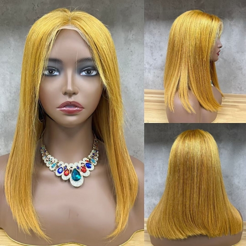 FH 4x4 transparent Lace Closure blonde straight human hair lace wig #613