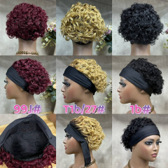 FH high quality short headband wig natural human hair curly wave headband wig