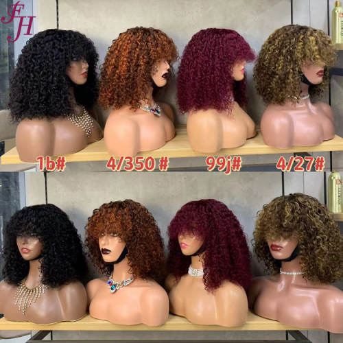 FH high quality long curly headband wig natural human hair curly wave headband wig with bangs