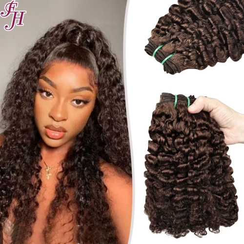 #4 double drawn burmese curly human hair weft bundle raw virgin hair