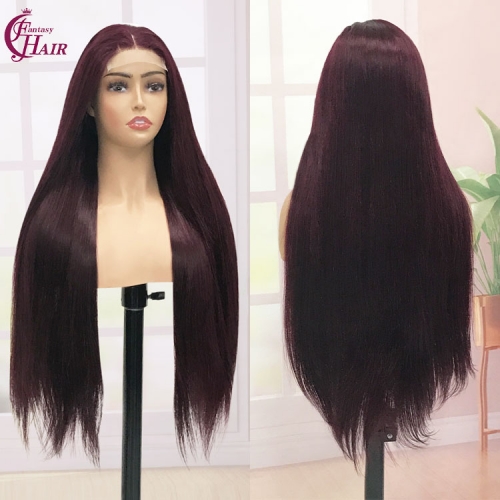 Double Drawn 4x4  Lace Front Wig 99J Burgundy  Raw Human Hair Wigs Long Vietnamese Hair