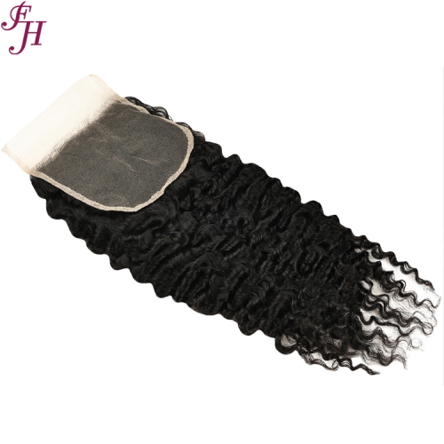 FH natural black virgin human hair 5X5 burmese curly lace closure