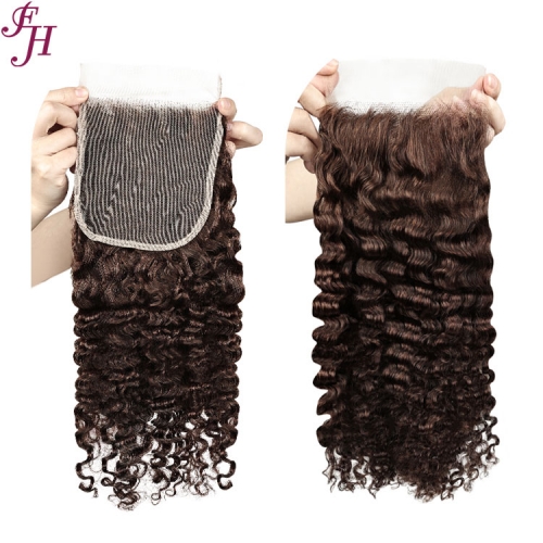 FH #4 brown virgin human hair 5X5 burmese curly lace closure