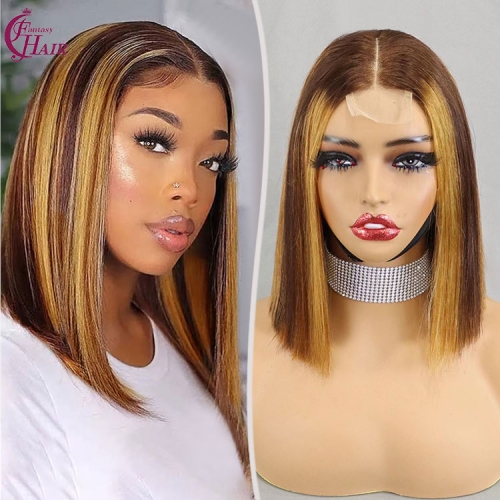 FH wear and go 2x6 glueless lace bob wigs 10inch human hair wigs