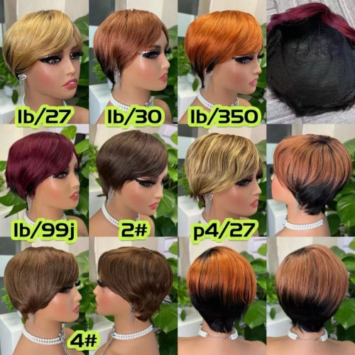 FH cheap price  pixie headband wig natural human hair short wig with bangs