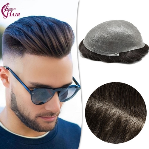 FH Full PU Human Hair Topper for Men with 0.03 Super Thin 10x8inch Base