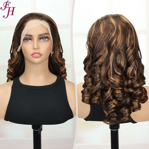 FH p4/27 piano loose bouncy curly 13x4 transparent lace frontal human hair wigs