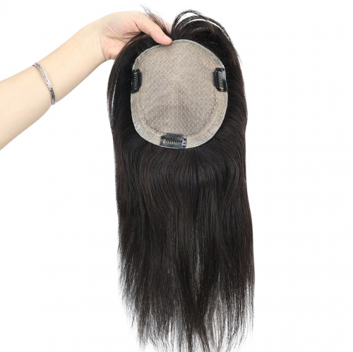 FH Premium Human Hair Topper Free Part 13x15cm Hand Tied Silk Base Clip In Top For Women 35cm/14inches