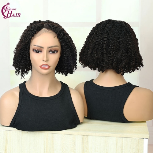 FH 4x4 dark color lace front afro kinky curly short bob wig brazilian human hair