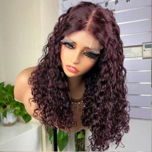 FH Water Curly 5*5  Glueless Lace Closure Wig 99j Human Hair Wigs Customize 10DAYS