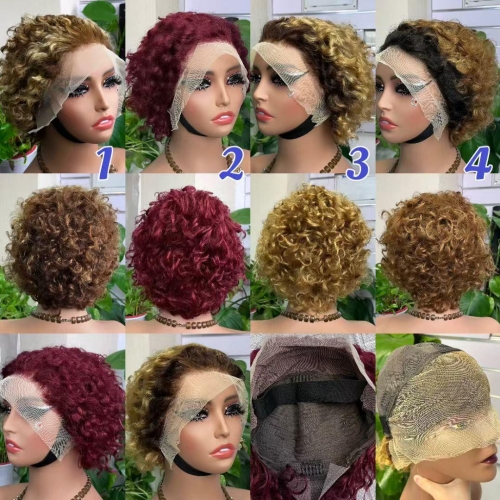 FH 13x4 transparent  frontal lace wig elf curly human hair wigs for women