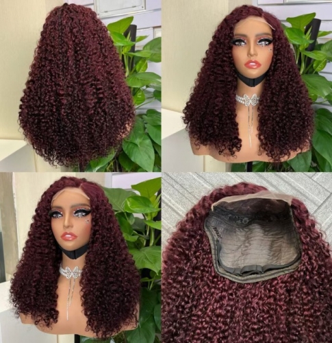 FH glueless 5x5 pissy curly wig transparent lace frontal pixie curl human hair wig with anti-slip strip