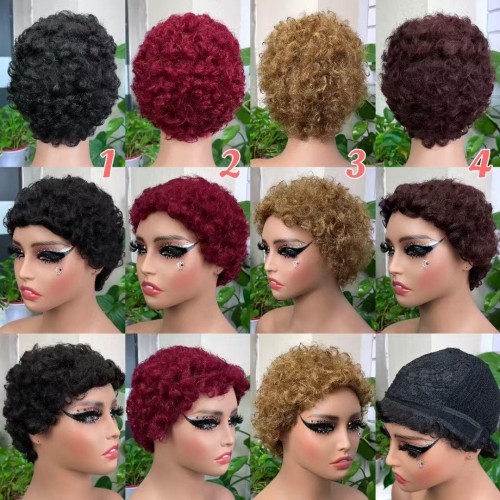 FH cheap price human hair machine made wig non lace pixie wig