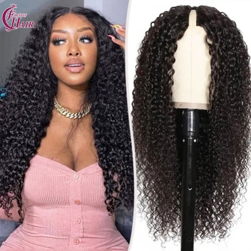 FH V part wig human hair with clips straight curly machine made wigs