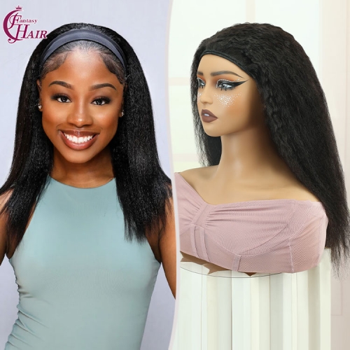 FH kinky straight half wig human hair with adjustable drawstring