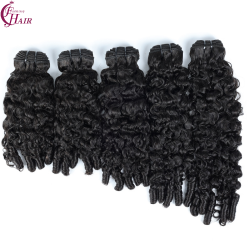 FH double drawn french curly human hair weft bundle burmese curly hair with spiral curly ends