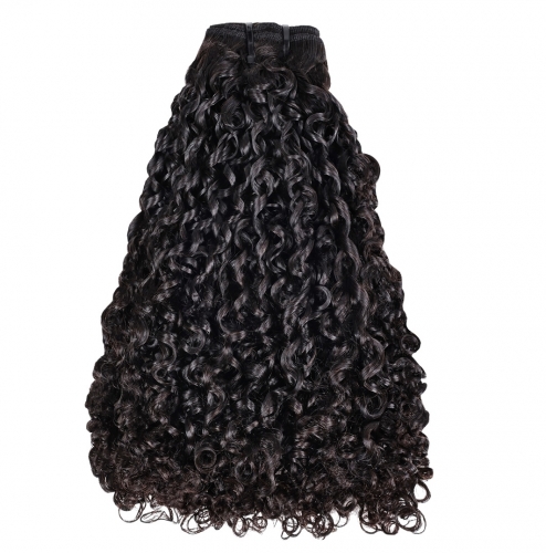 FH Double Drawn Pixie Curly Human Hair Bundle Weave Natural Black